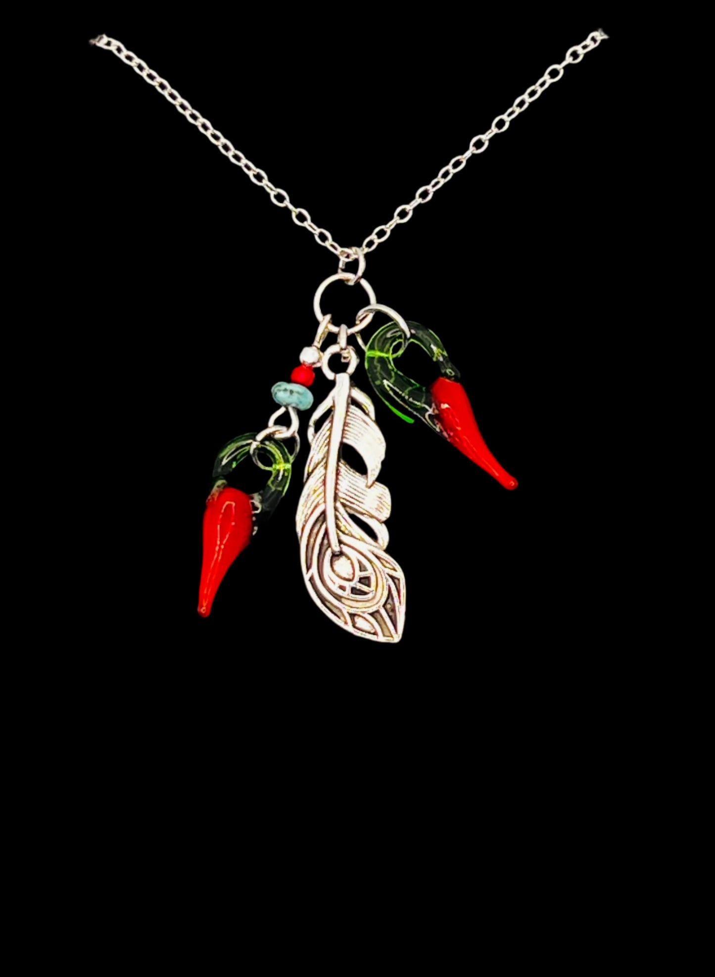 NM Red Chili & Feather Cluster Necklace