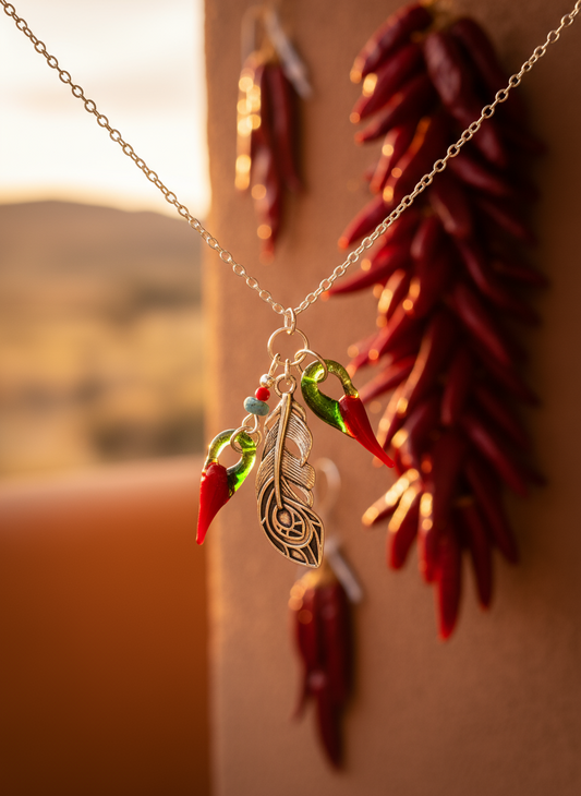 NM Red Chili & Feather Cluster Necklace